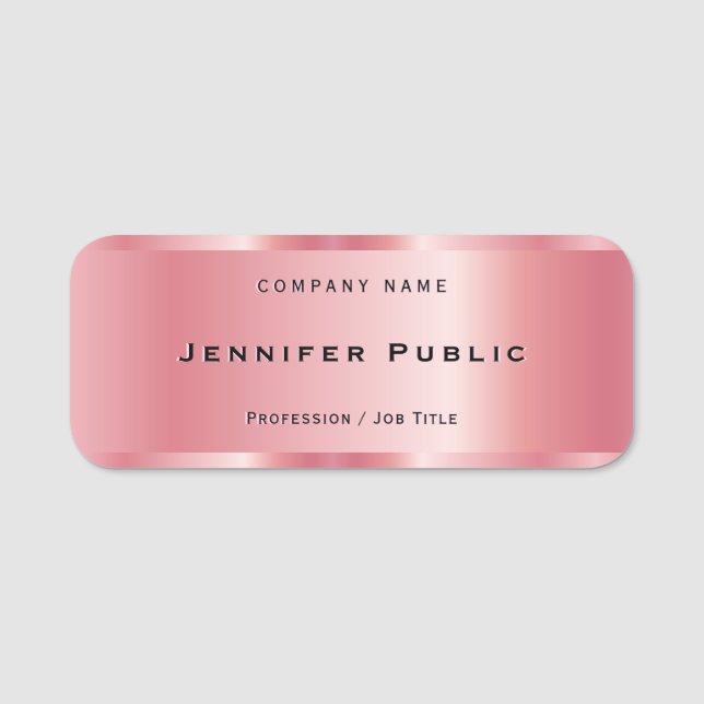 Professional Elegant Template Rose Gold Luxurious Name Tag (Front)