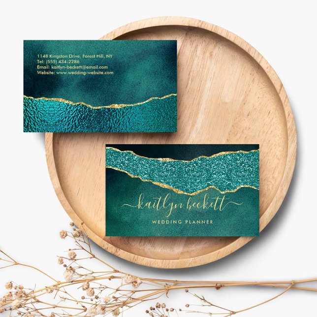 Professional Elegant Turquoise & Gold Agate Business Card (Creator Uploaded)