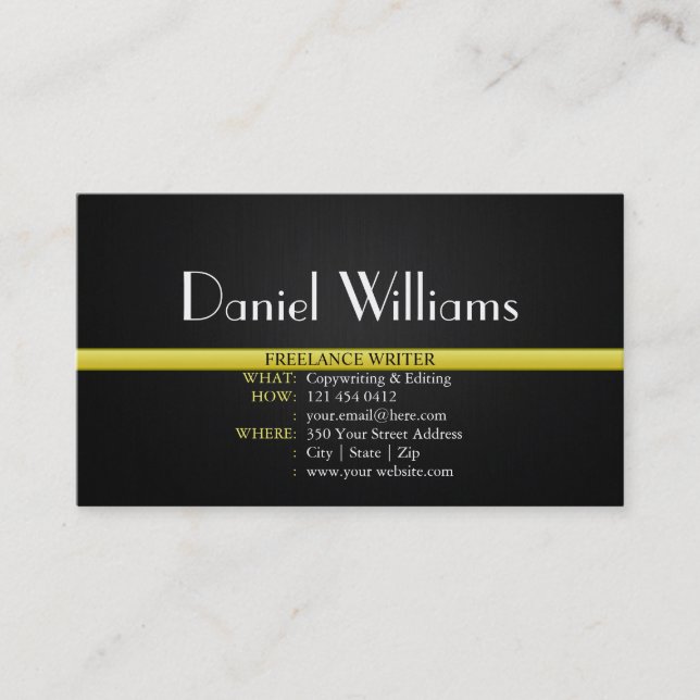 Professional Elegant Unique Freelance Writer Black Business Card (Front)
