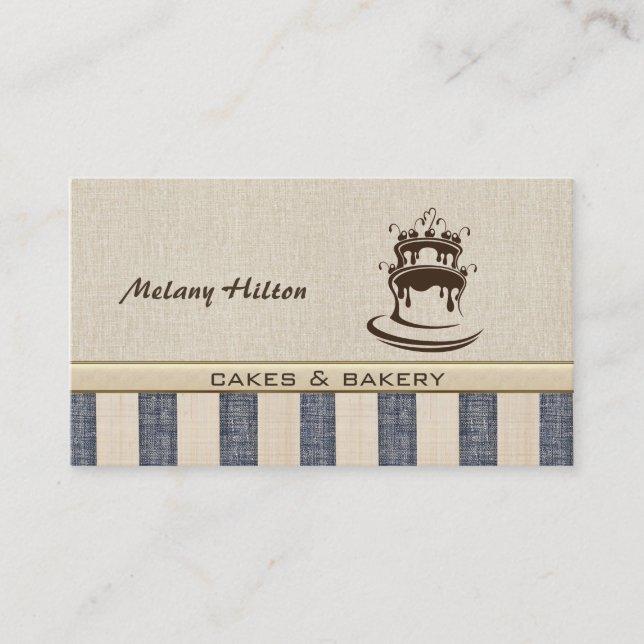 Professional elegant vintage linen cakes & bakery business card (Front)