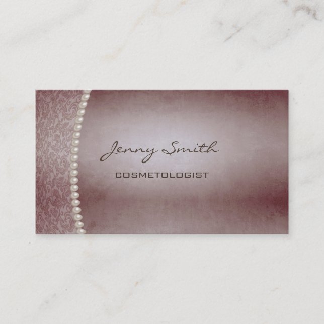Professional elegant vintage look damask pearls business card (Front)