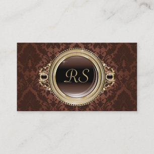 Professional Elegant Vintage Monogram Gold Brown Business Card