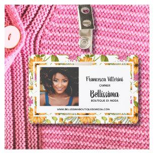 Professional Elegant Watercolor Floral Pink Yellow ID Badge