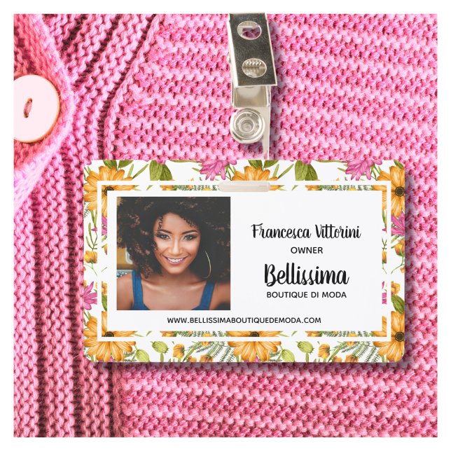 Professional Elegant Watercolor Floral Pink Yellow ID Badge (Creator Uploaded)