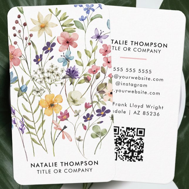 Professional Elegant Watercolor Wildflower QR Code Business Card (Creator Uploaded)
