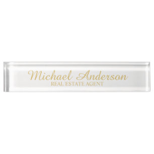 Professional Elegant White and Gold Nameplate