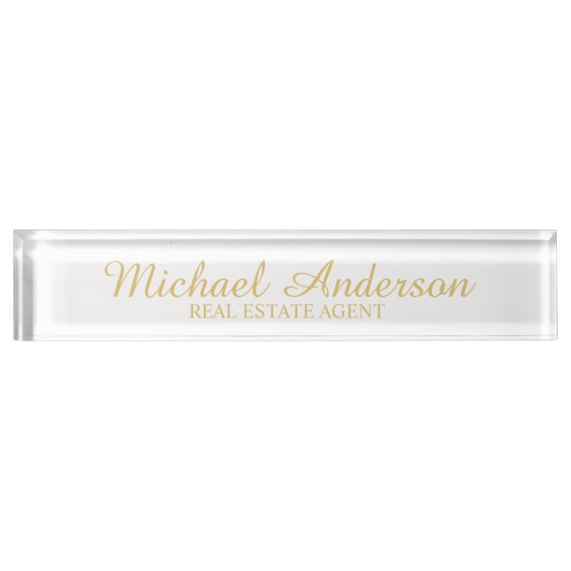 Professional Elegant White and Gold Nameplate (Front)