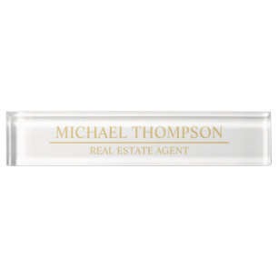 Professional Elegant White and Gold Nameplate