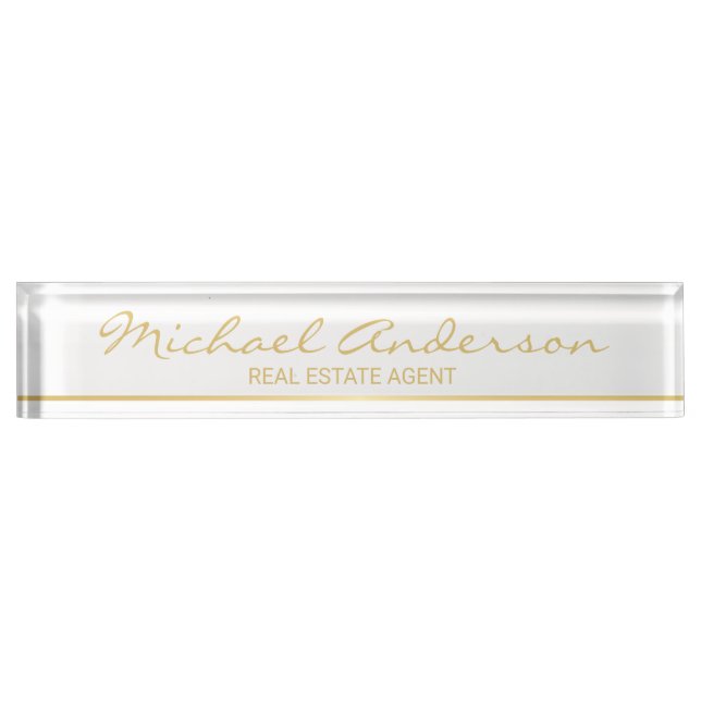 Professional Elegant White and Gold Nameplate (Front)
