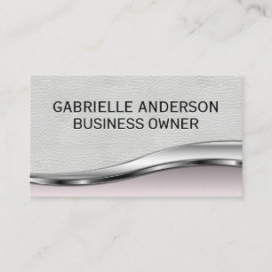Professional Elegant White Leather Pink Metallic Business Card