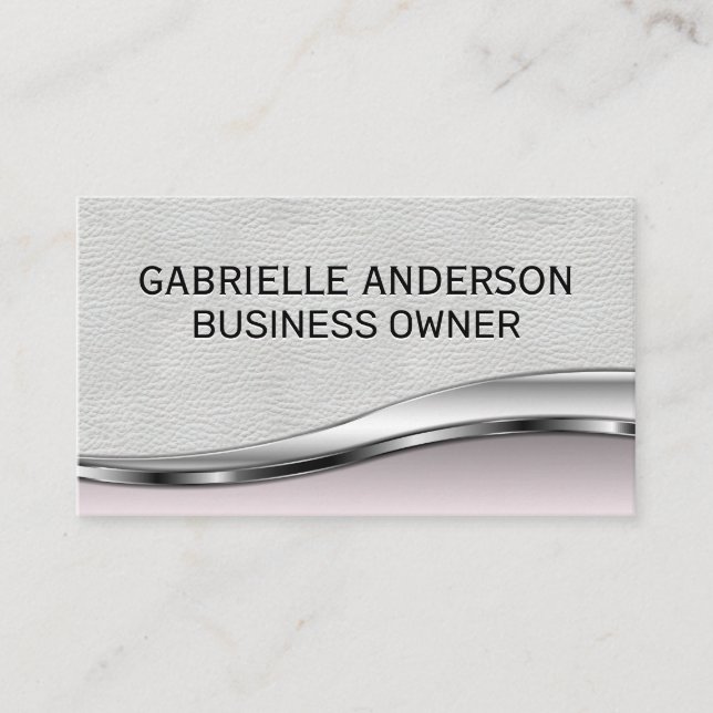 Professional Elegant White Leather Pink Metallic Business Card (Front)