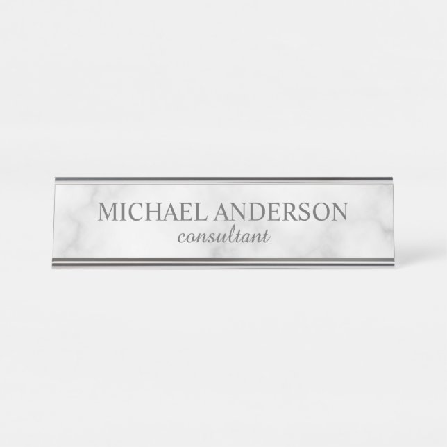 Professional Elegant White Marble Desk Name Plate (Front)