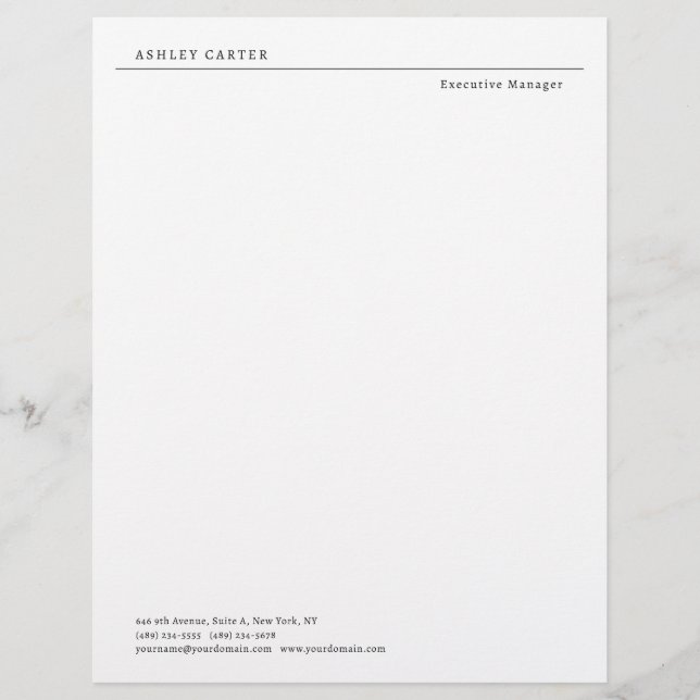 Professional elegant white plain minimalist modern custom letterhead (Front)
