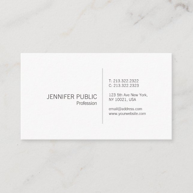 Professional Elegant White Simple Plain Modern Business Card (Front)