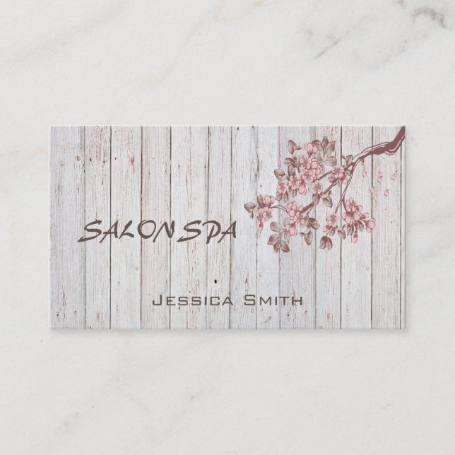 Professional elegant wood texture cherry tree business card (Front)