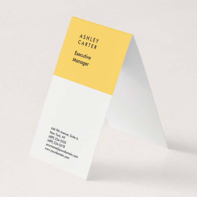 Professional elegant yellow white plain minimalist business card (Front)