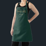 Professional Emerald Green Gold Modern Custom Apron<br><div class="desc">Introducing our Professional Emerald Green Gold Modern Custom Apron – a perfect fusion of elegance and functionality, making it an exquisite gift for the remarkable women in your life. This personalised apron boasts elegant script typography and a modern minimalist script monogram, creating a sophisticated and thoughtful touch. Crafted with the...</div>