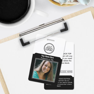 Professional Employee Logo Photo Barcode Black ID Badge