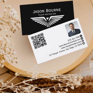 Professional Employee Photo QR Code Airline Pilot Business Card