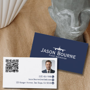 Professional Employee Photo QR Code Blue Aviation  Business Card