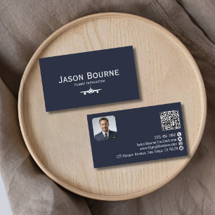 Professional Employee Photo QR Code Blue Aviation  Business Card