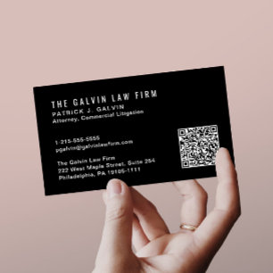 Professional Employee QR Code Black Business Card