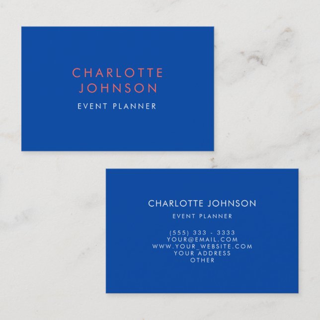 Professional Event Planner Cobalt Blue Business Card (Front/Back)