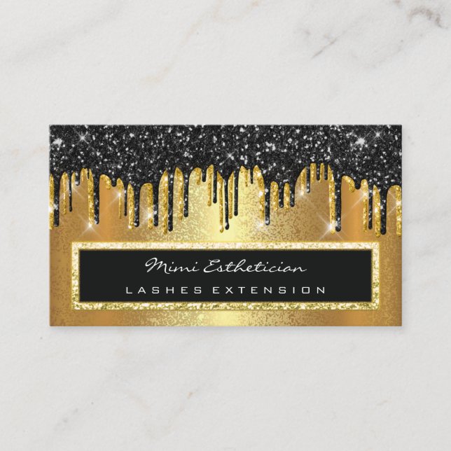 Professional Event Planner Eyelash Black Gold Drip Business Card (Front)