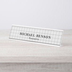 Professional Executive Black Grey Minimalist Desk Name Plate
