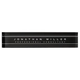 Professional Executive Minimalist   Black & White Nameplate