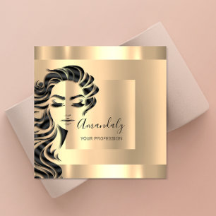 Professional Eyelashes Hair Salon Gold Square Business Card