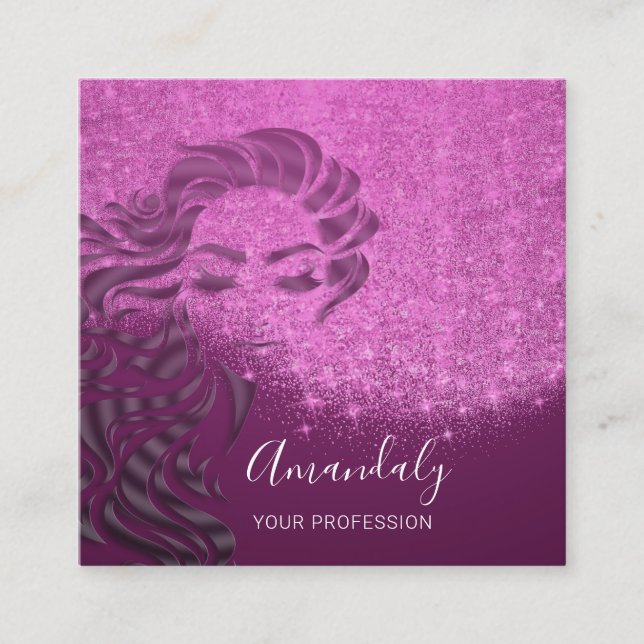 Professional Eyelashes Hair Salon Pink  Berry Square Business Card (Front)