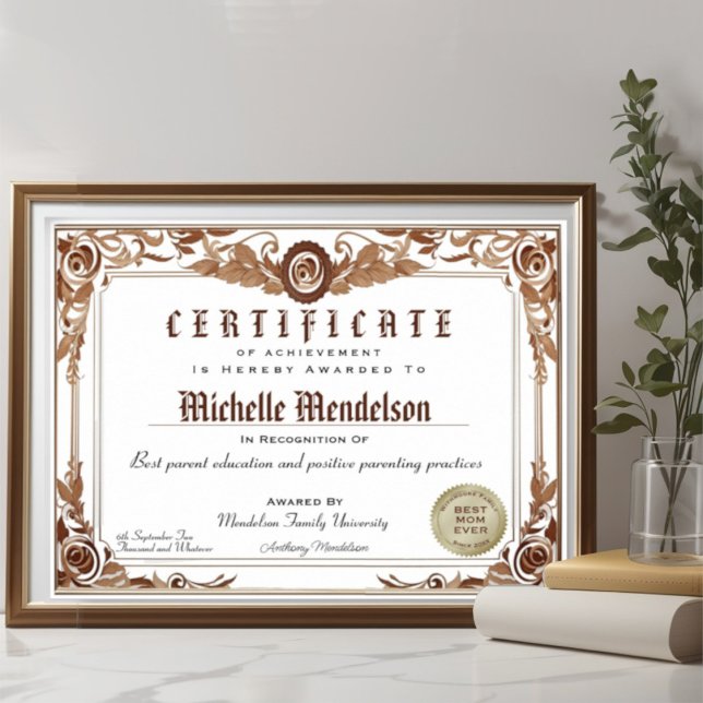Professional fake classic diploma certificate  (Cute and elegant floral frame border certifique diploma.)