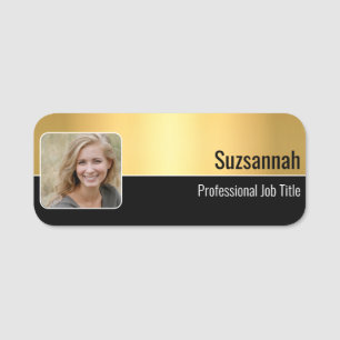 Professional Faux Gold Flare Custom Photo Name Tag