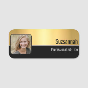 Professional Faux Gold Flare Custom Photo Name Tag