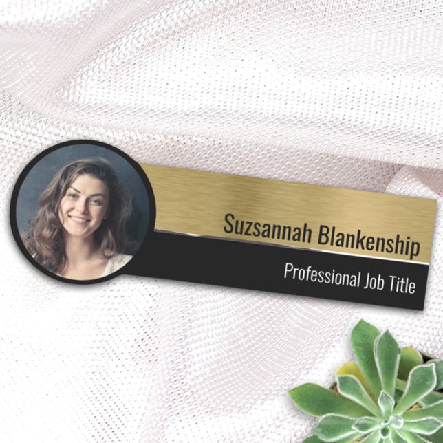 Professional Faux Gold Metallic Custom Photo Name Tag (Creator Uploaded)