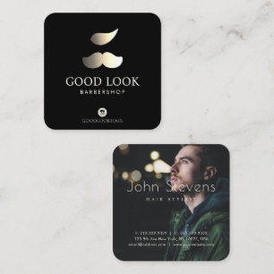Professional Faux Gold Moustache Hair Barber Photo Square Business Card