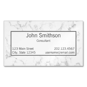 Professional Faux White Marble Black Text Template Magnetic Business Card