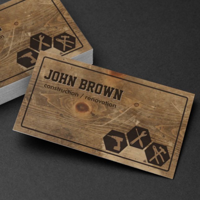 Professional Faux Wood Construction Carpentry Business Card (Creator Uploaded)