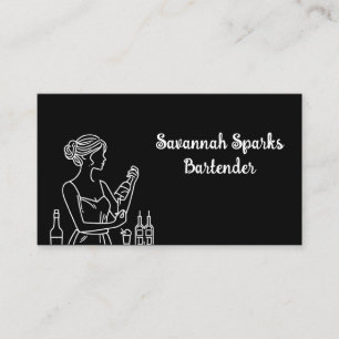 Professional Female Bartender Black and White Business Card