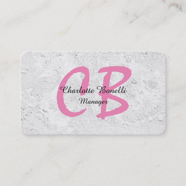 Professional Feminine Grey Wall Pink Monogram Business Card (Front)