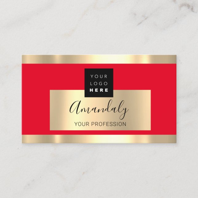 Professional Finance Services Gold Logo VIP Red Business Card (Front)