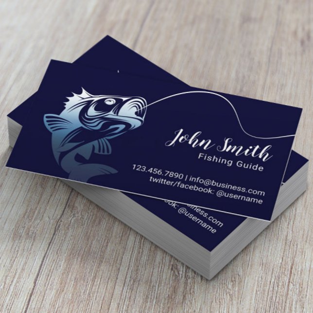 Professional Fishing Guide Service Navy Blue Business Card (Creator Uploaded)