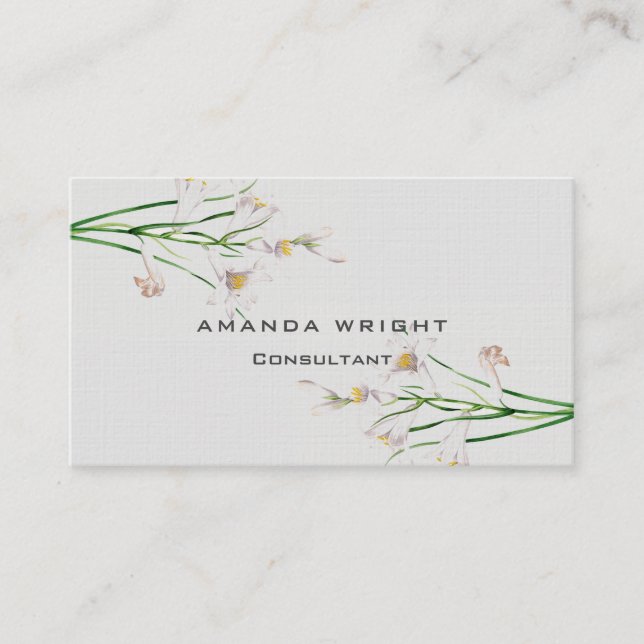 Professional Floral Linen Modern Minimalist Plain Business Card (Front)