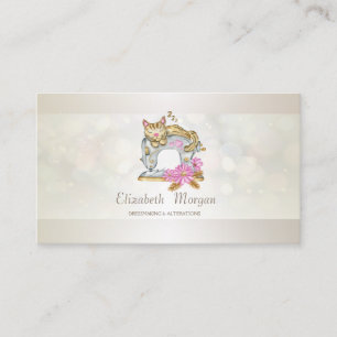 Professional Floral Sewing Machine Cat Bokeh Business Card