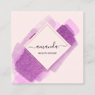Professional Frame Beauty Makeup Logo Purple Pink Square Business Card
