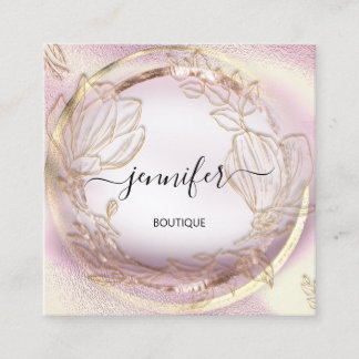 Professional Frame Rose Floral QR Code Logo Square Business Card