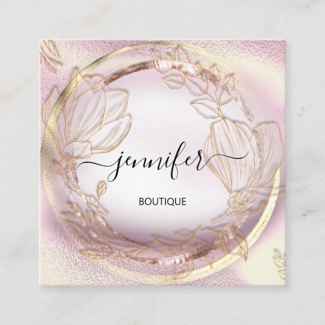 Professional Frame Rose Floral QR Code Logo  Square Business Card (Front)