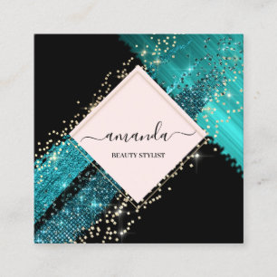 Professional Framed Gold Beauty Logo Tropic Black Square Business Card