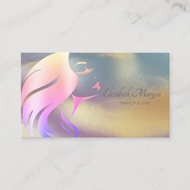 Professional Girl Face Silhouette Colourful Gold Business Card (Front)